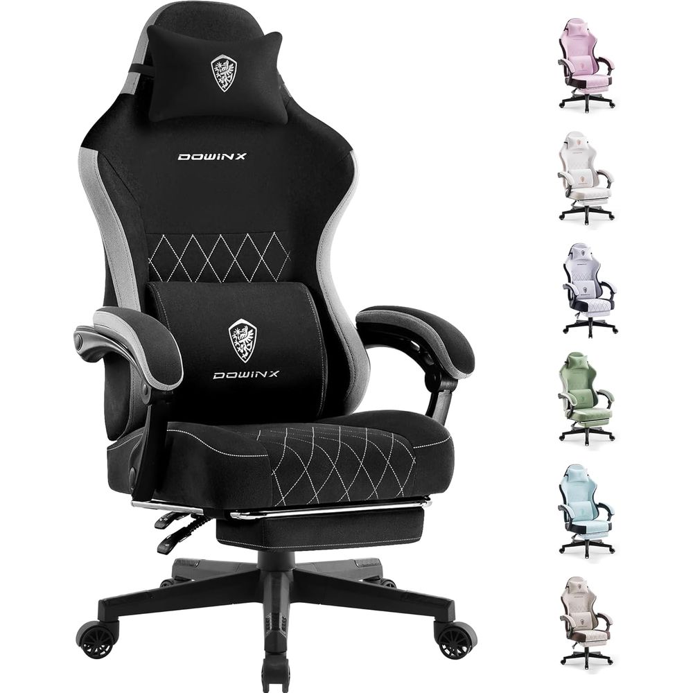 Video Gaming & Esports Usd Acc - abric ゲーミングチェア、フットレストとケットスプリングクッション付き人間工学に基づいたコンピューターチェア、ランバ付き高さ調節可能なビデオゲーマーチェア