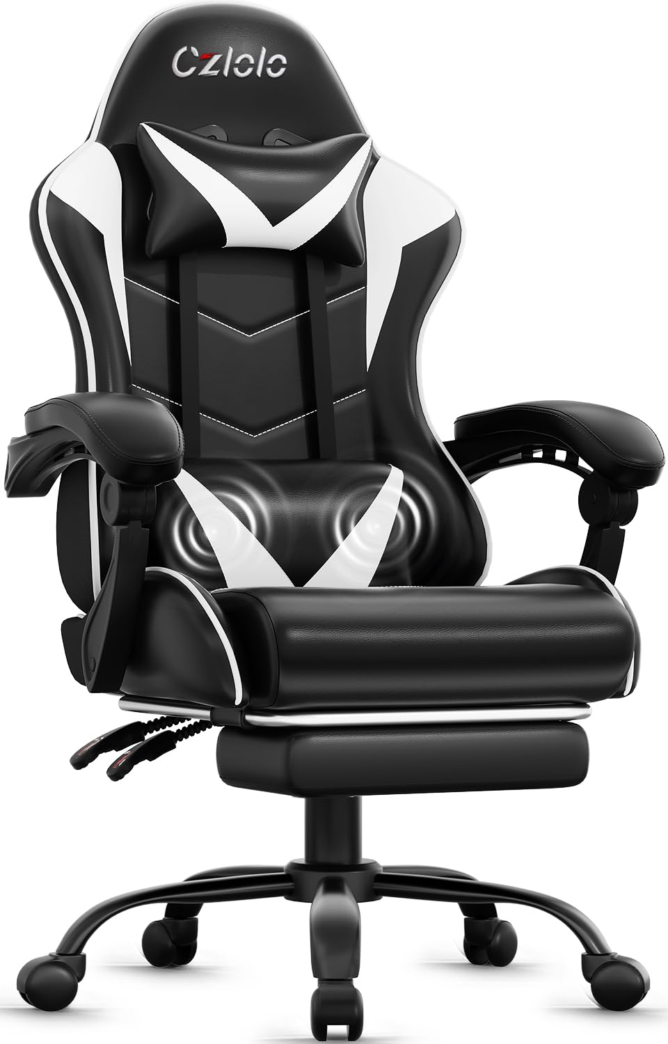 Video Gaming & Esports Usd Acc - フットレスト付きゲーミングチェア、レーシングスタイル、ランバーサポート、マッサージ機能、金属製脚、ハイバックリクライニング