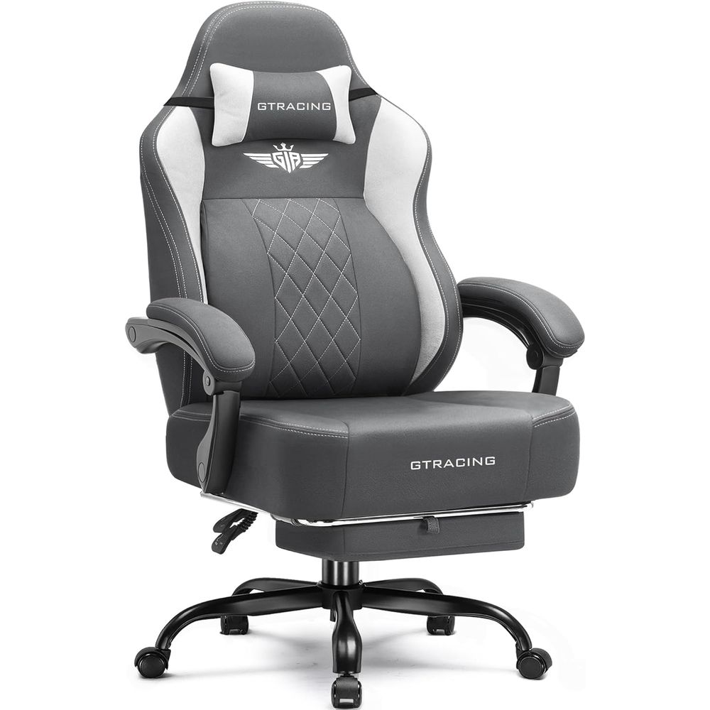 Gaming & Esports District - 人間工学に基づいたハイバックゲーミングチェア、通気性のある生地、ランバーサポート、フットレスト付き