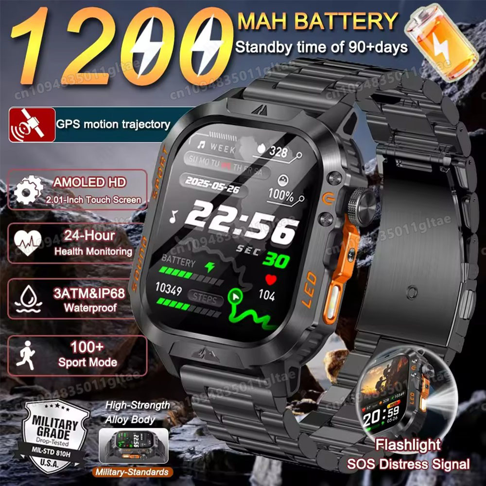 Phase Esports & Gaming Festival - 2026 新しい軍事スマートウォッチ男性 IP67 3ATM アウトドアスポーツフィットネストラッカー血圧健康モニター BT