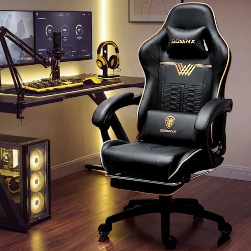 Gaming & Esports District - 大型で背の高いゲーミングチェア、350ポンド耐荷重、マッサージ機能付きランバーフットレスト
