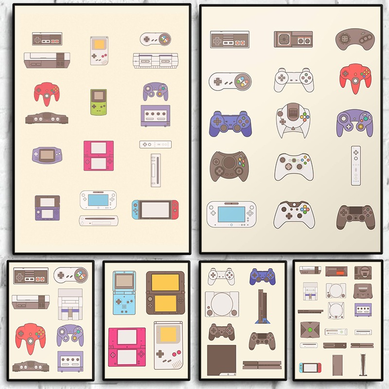 Video Gaming & Esports Usd Acc - ビデオゲーム携帯型およびコンソール進化ポスターゲームパッドキャンバス絵画ウォールアート写真、ゲームルーム、男の隠れ家、家の装飾用