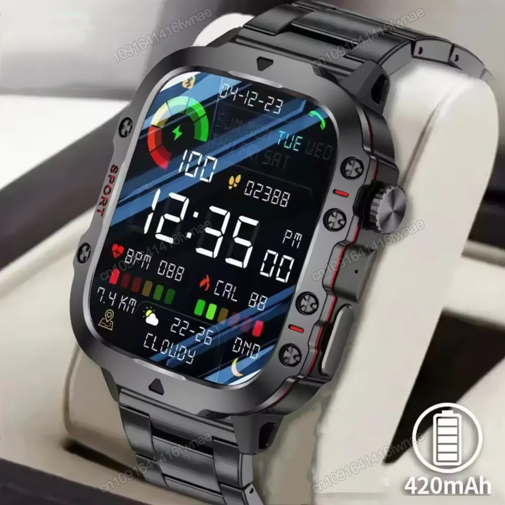 Phase Esports & Gaming Festival - 2026 軍事スマートウォッチ GPS 男性懐中電灯防水アウトドアスポーツトラッカー HD Bluetooth