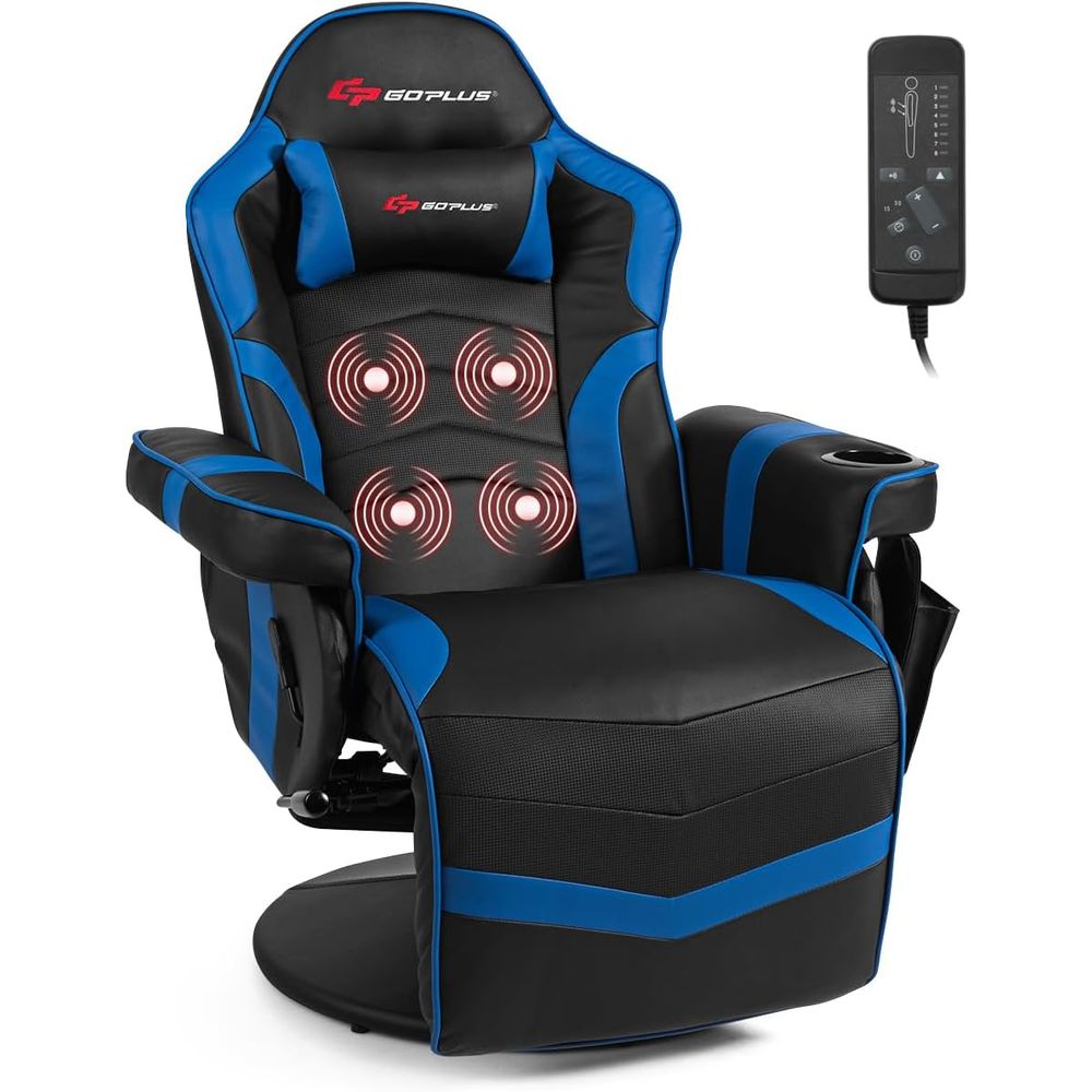 Gaming & Esports District - マッサージゲーミングチェア、レーシングスタイルゲーミングリクライニングチェア、調節可能な背もたれとフットレスト付き、人間工学に基づいたハイバックPUレザーコンピュータチェア