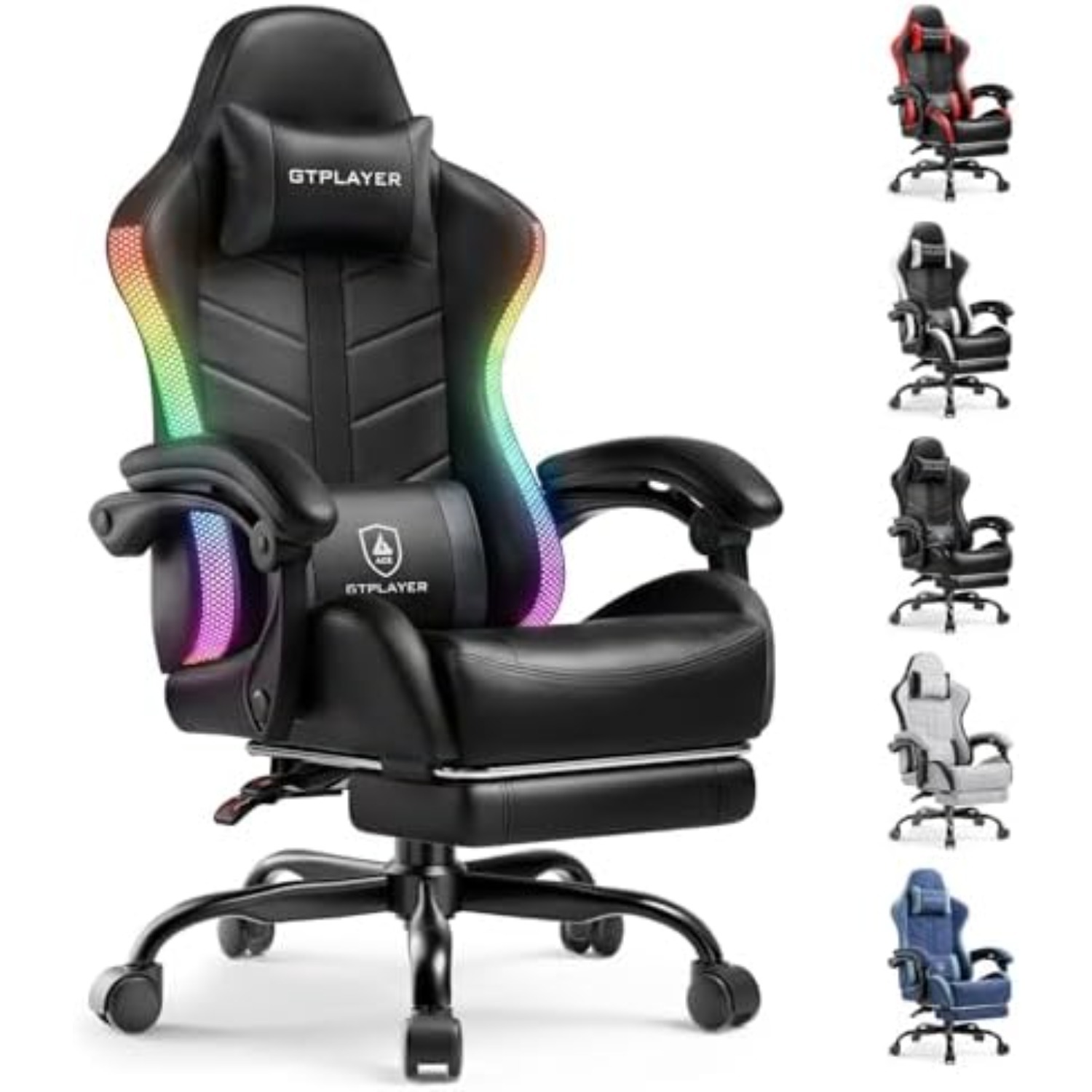 Video Gaming & Esports Usd Acc - ゲーミングチェア、大人用コンピューターゲームチェア、RGBブラック | 人間工学に基づいた快適なビデオゲームチェア（フットレスト付き）