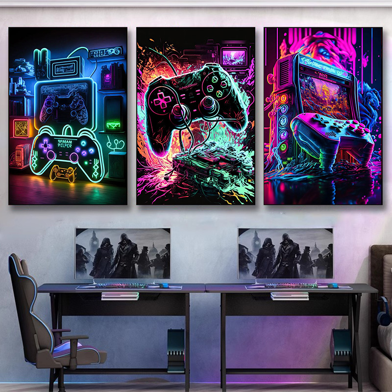 モダンなネオンポップクールなゲーミングウォールアートポスター - Esports Gaming Youtube のレビューと価格