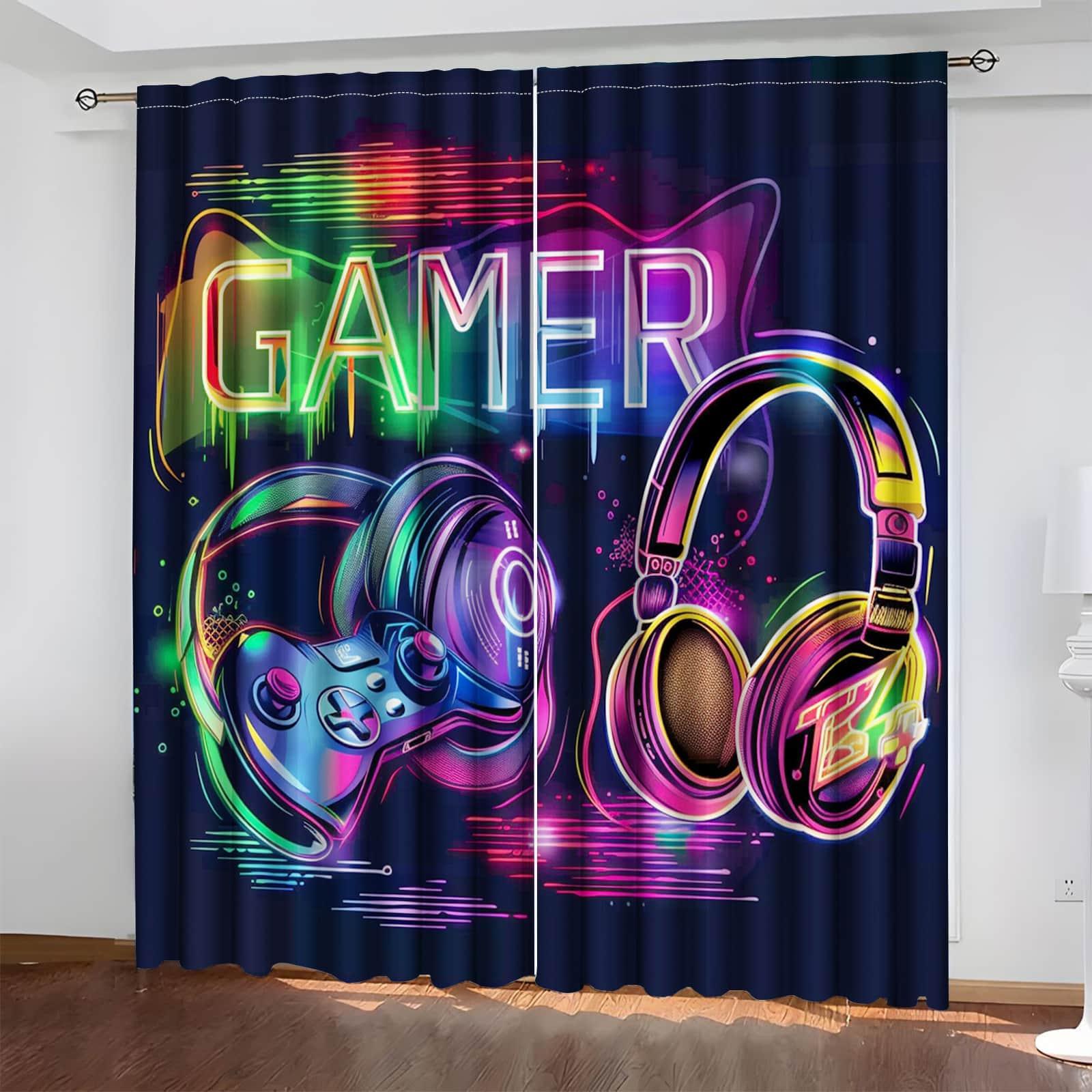 ネオンゲームコントローラーとヘッドセット付きゲーマーカーテン - Esports Gaming Youtube のレビューと価格