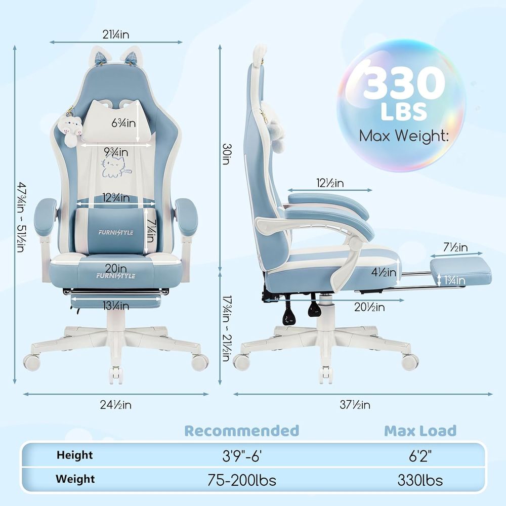 人間工学に基づいた青/白のゲーミングチェア、腰椎サポートとマ - Gaming & Esports District のレビューと価格