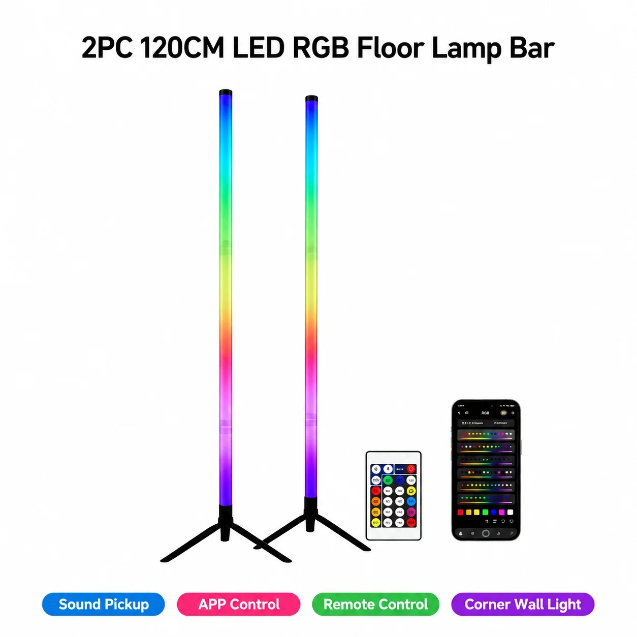 2個セット 120CM RGBフロアランプ、音に反応するLE - Gaming Esports Esports のレビューと価格