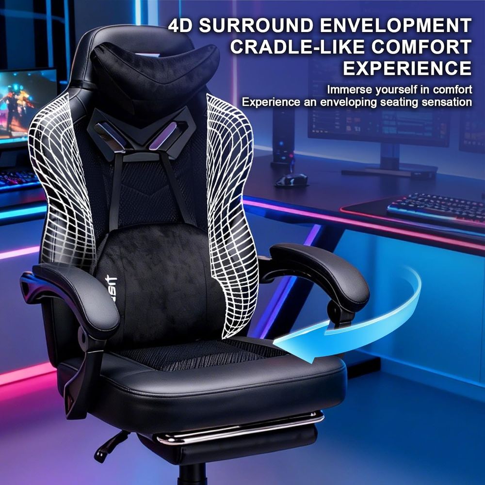 人間工学に基づいたリクライニングオフィスチェア、フットレスト - Gaming & Esports District のレビューと価格