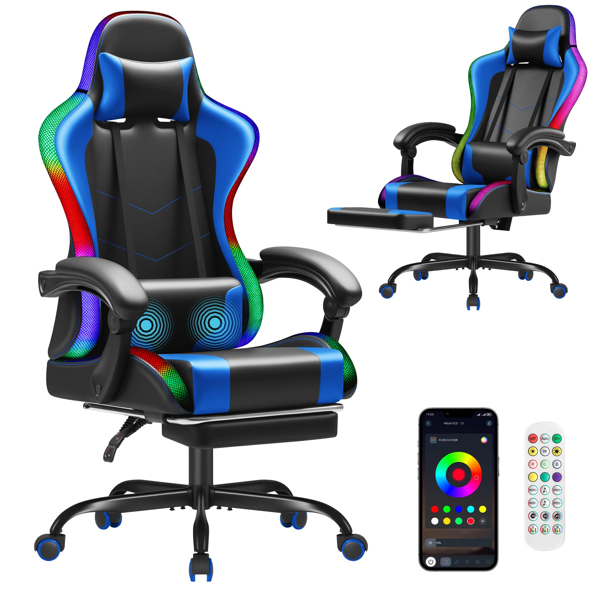 ゲーミングチェア、フットレストとマッサージランバーサポート付 - Video Gaming & Esports Usd Acc のレビューと価格